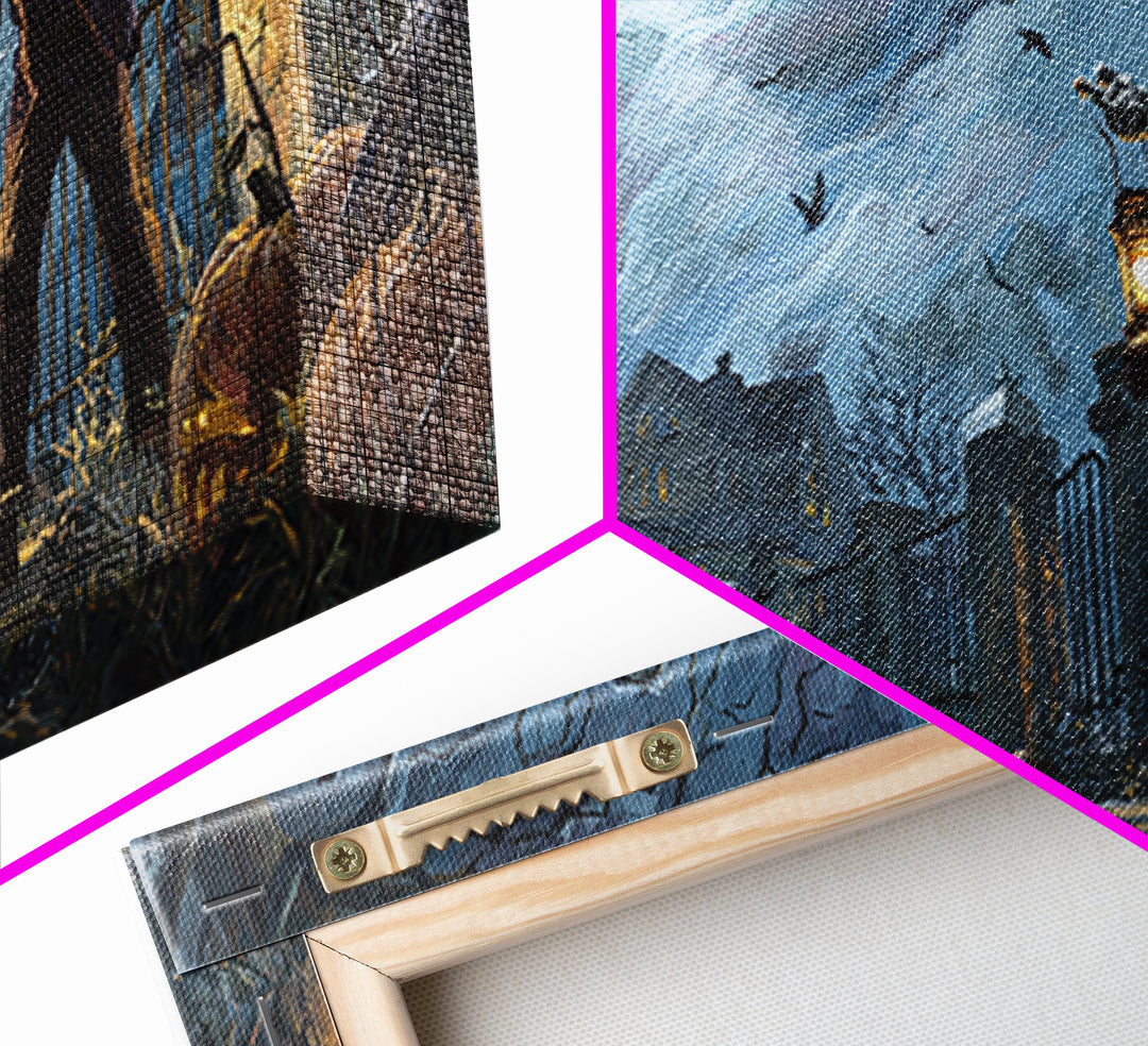 1950s Halloween Nostalgia, Wide Panoramic Art, Dark Fantasy Wall Art, Canvas Print, Halloween Wall Decor, Gothic Home Decor