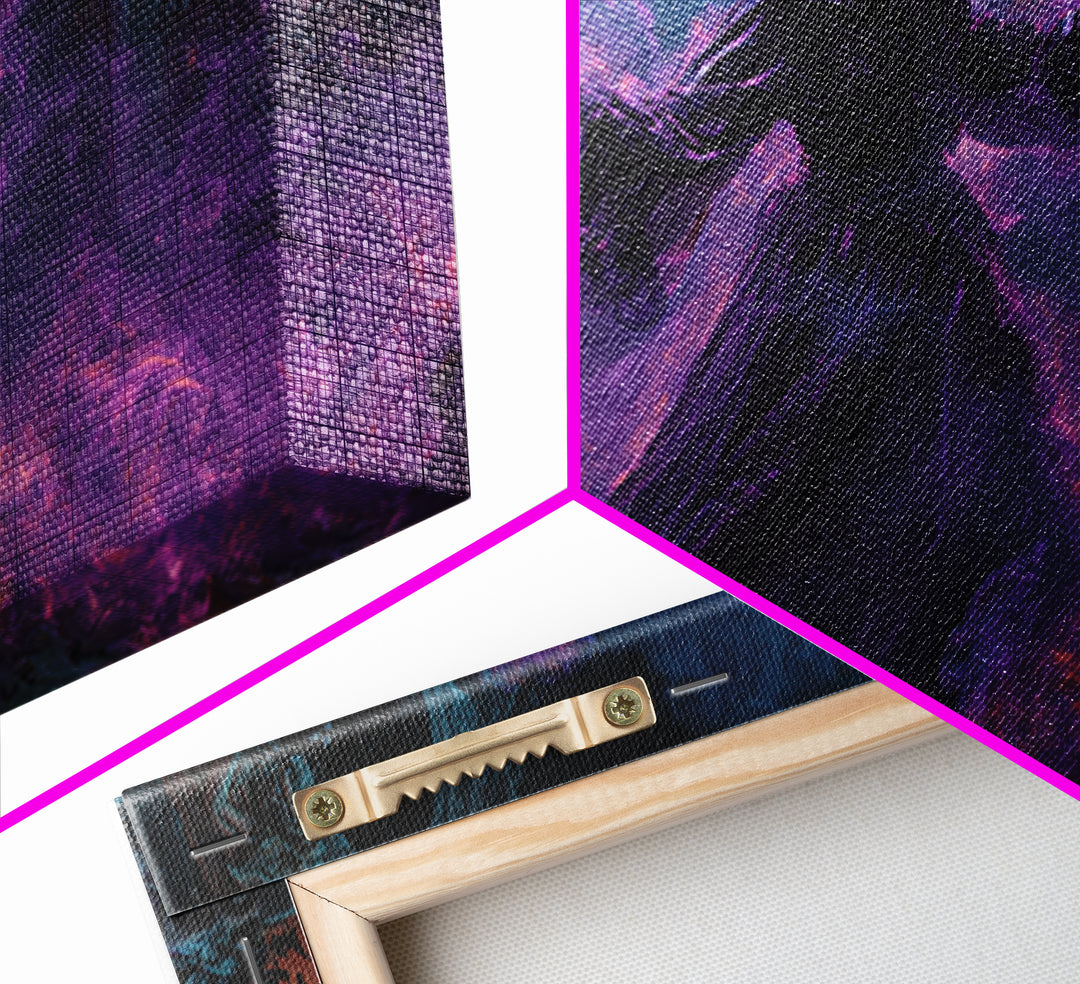 1980s Neon Horror, Landscape Wall Art, Dark Fantasy Wall Art, Canvas Print, Halloween Wall Decor, Gothic Home Decor, Macabre Wall Art