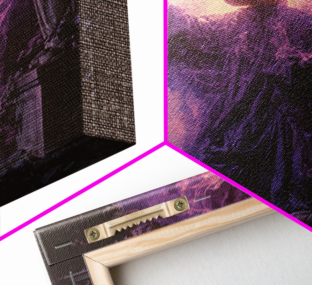 1980s Neon Horror, Square Wall Art, Dark Fantasy Wall Art, Canvas Print, Halloween Wall Decor, Gothic Home Decor, Collectible Wall Decor