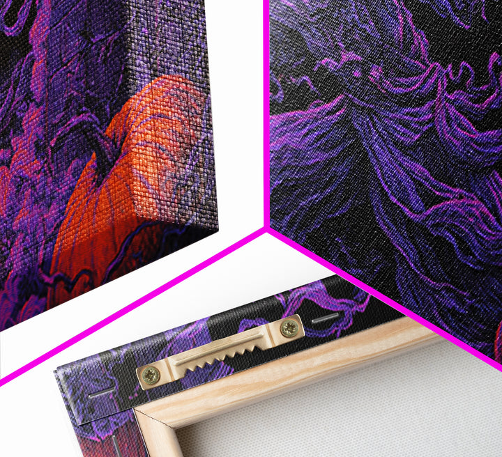 1980s Neon Horror, Wide Panoramic Art, Spooky Home Decor, Canvas Print, Halloween Wall Decor, Gothic Home Decor, Macabre Wall Art
