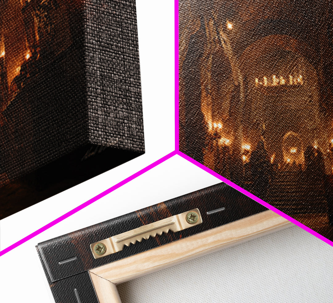 The Candlelit Crypt, Landscape Wall Art, Gothic Horror Wall Art, Framed Canvas Print, Halloween Wall Decor, Gothic Home Decor