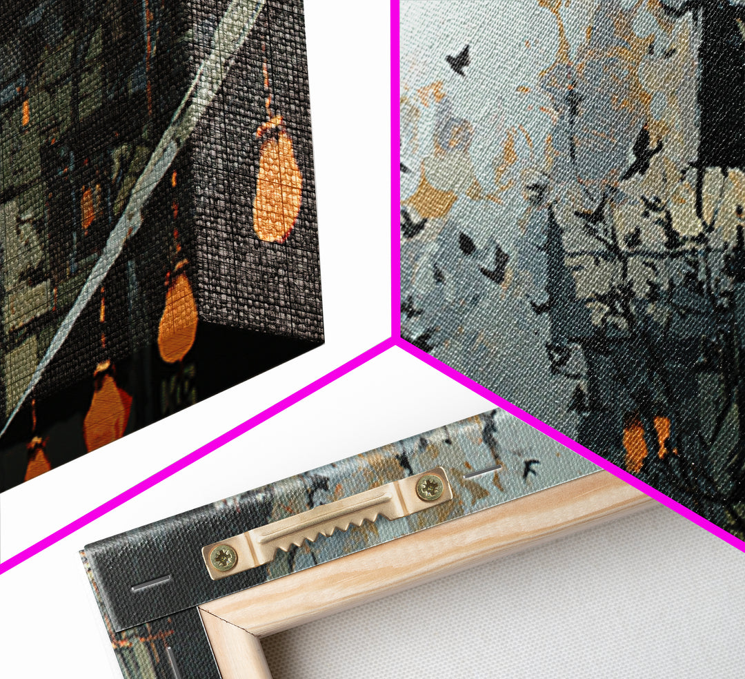 Ravens And Ruins, Wide Panoramic Art, Spooky Home Decor, Canvas Print, Halloween Wall Decor, Gothic Home Decor, Macabre Wall Art