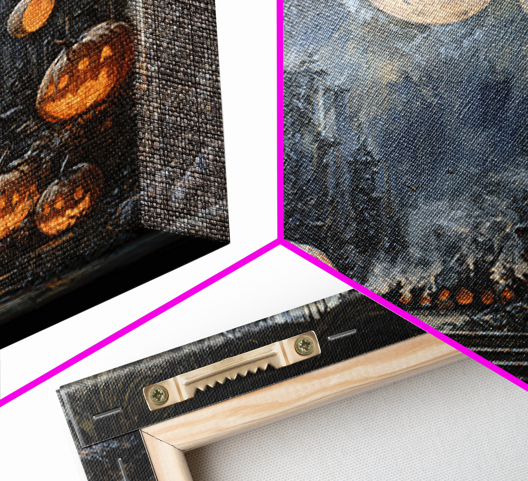 Pumpkins And Moon Phases, Square Wall Art, Dark Fantasy Wall Art, Canvas Print, Halloween Wall Decor, Gothic Home Decor