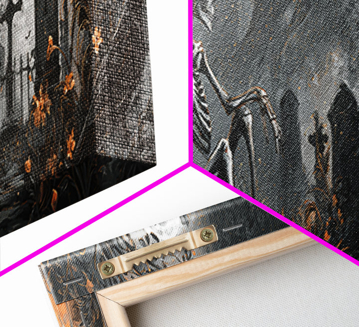 Skeletal Botanicals, Extra Wide Wall Art, Gothic Horror Wall Art, Framed Canvas Print, Halloween Wall Decor, Gothic Home Decor