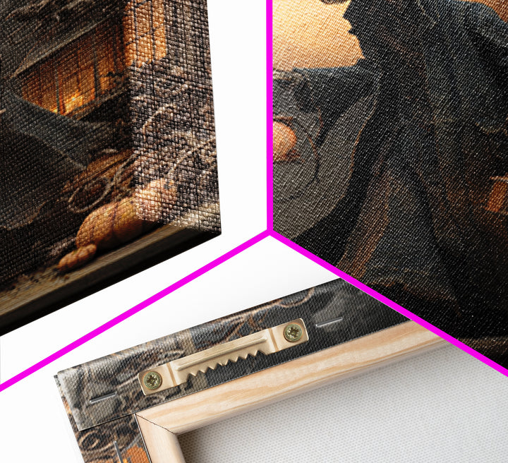The Lantern Mage, Vertical Wall Art, Haunted Gothic Art, Framed Canvas Print, Halloween Wall Decor, Gothic Home Decor, Horror Wall Art