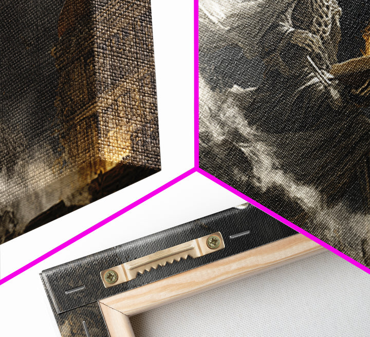 The Crypt Librarian, Wide Panoramic Art, Gothic Horror Wall Art, Framed Canvas Print, Halloween Wall Decor, Gothic Home Decor