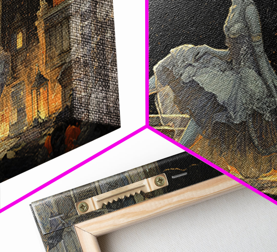 The Phantom Ballerina, Wide Panoramic Art, Haunted Gothic Art, Framed Canvas Print, Halloween Wall Decor, Gothic Home Decor