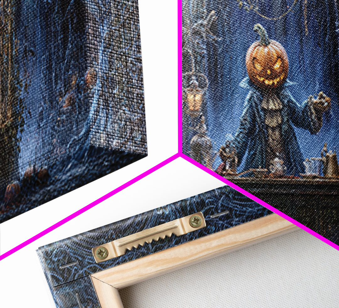 The Pumpkin-Headed Tea Merchant, Wide Panoramic Art, Dark Halloween Decor, Canvas Print, Halloween Wall Decor, Gothic Home Decor
