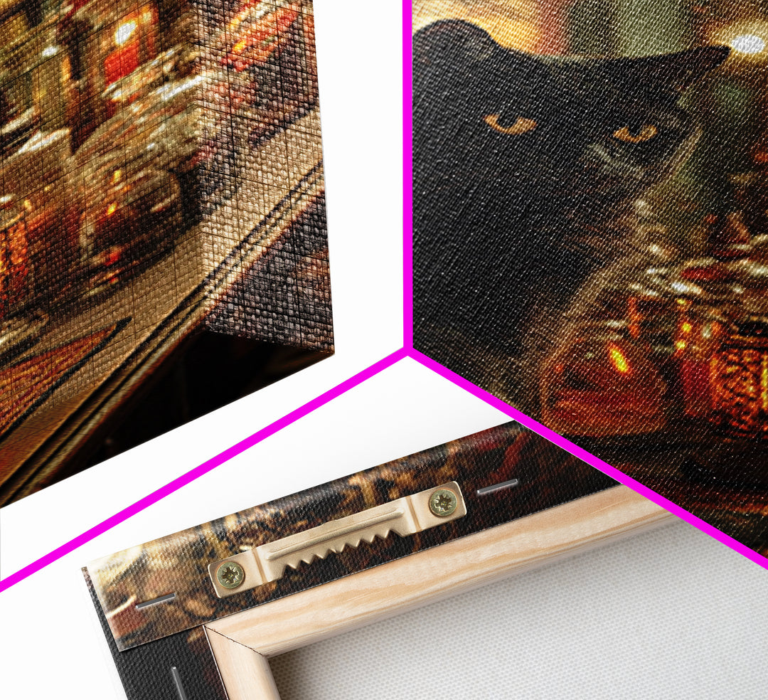 The Witch'S Cat Cafe, Vertical Wall Art, Gothic Horror Wall Art, Framed Canvas Print, Halloween Wall Decor, Gothic Home Decor