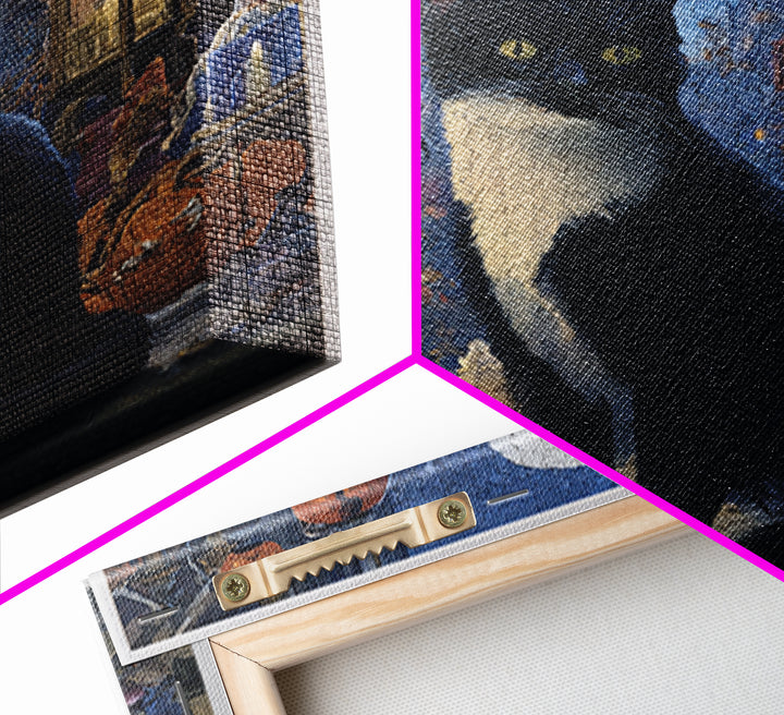 The Witch'S Cat Cafe, Square Wall Art, Haunted Gothic Art, Framed Canvas Print, Halloween Wall Decor, Gothic Home Decor, Dark Fantasy Art