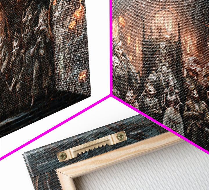 The Monster Family Portrait, Wide Panoramic Art, Haunted Gothic Art, Framed Canvas Print, Halloween Wall Decor, Gothic Home Decor
