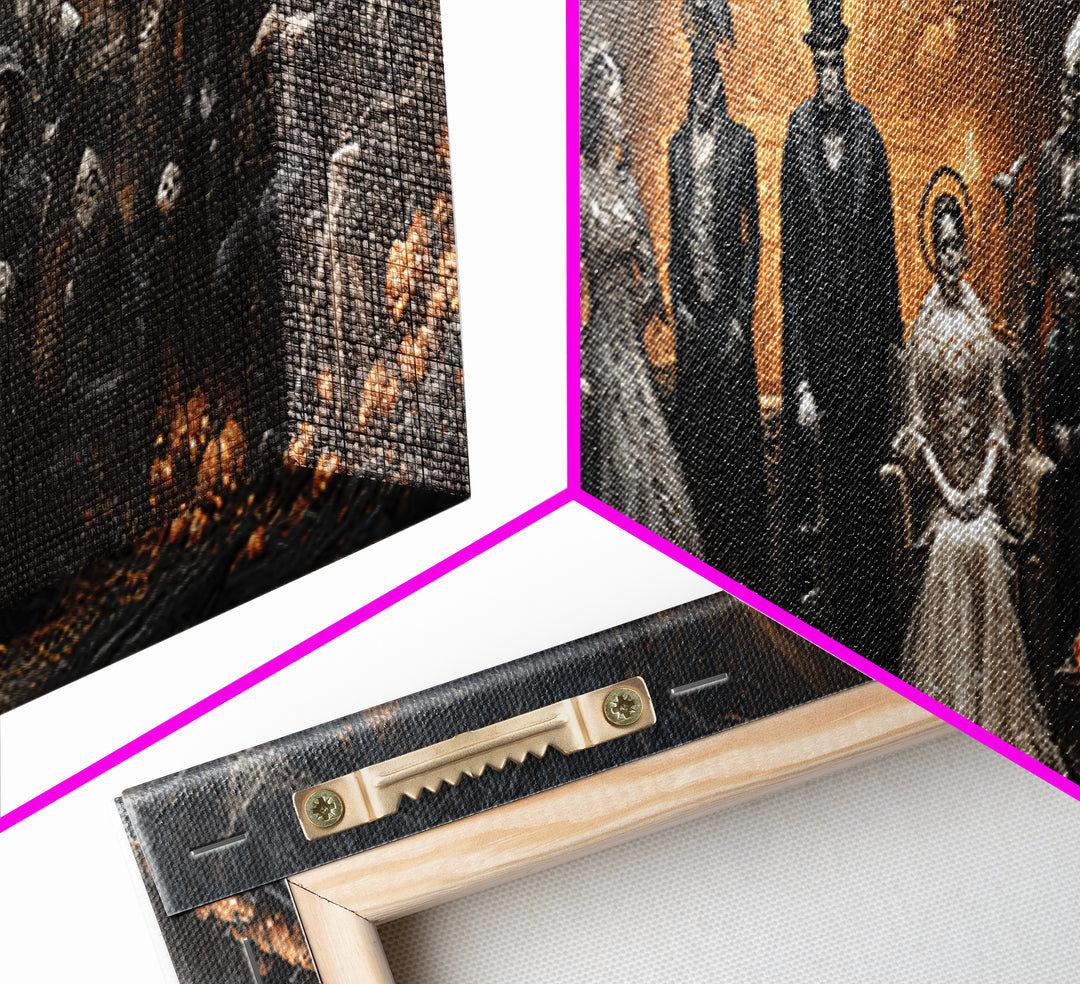 The Monster Family Portrait, Extra Wide Wall Art, Haunted Gothic Art, Framed Canvas Print, Halloween Wall Decor, Gothic Home Decor