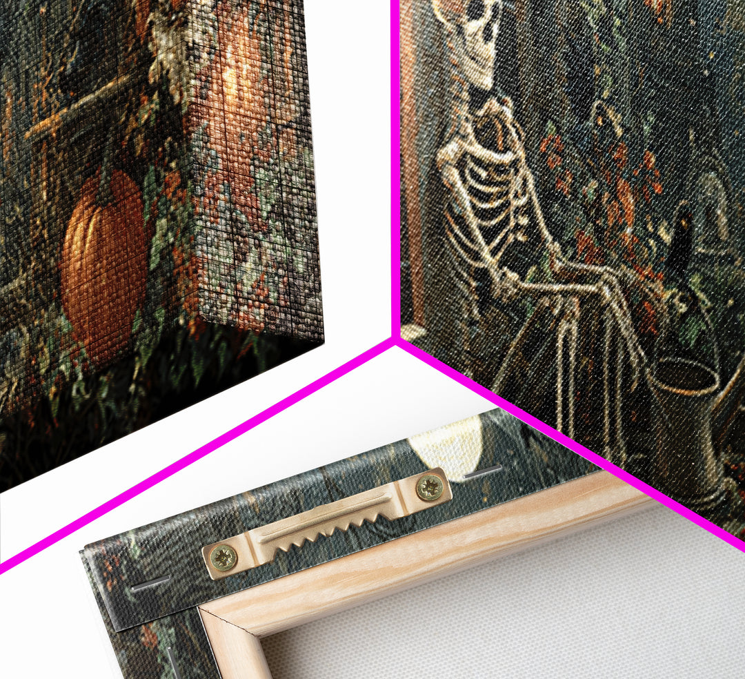 The Skeleton Gardeners, Extra Wide Wall Art, Gothic Horror Wall Art, Framed Canvas Print, Halloween Wall Decor, Gothic Home Decor