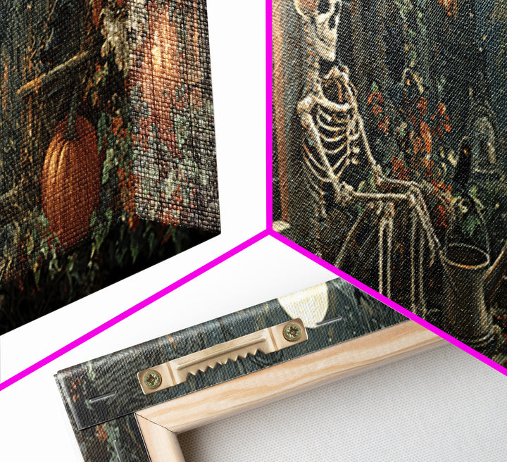 The Skeleton Gardeners, Extra Wide Wall Art, Gothic Horror Wall Art, Framed Canvas Print, Halloween Wall Decor, Gothic Home Decor