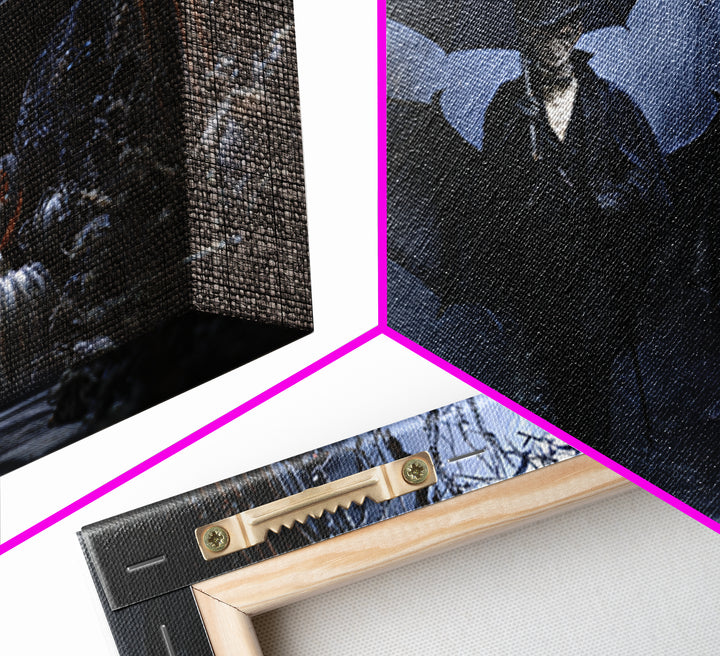 The Bat Umbrella Salesman, Landscape Wall Art, Gothic Horror Wall Art, Framed Canvas Print, Halloween Wall Decor, Gothic Home Decor