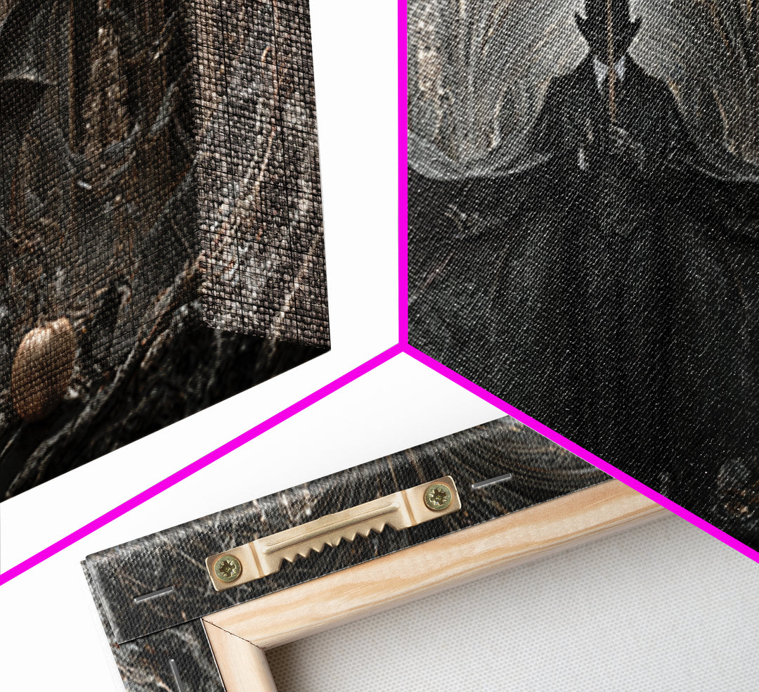 The Bat Umbrella Salesman, Wide Panoramic Art, Dark Fantasy Wall Art, Canvas Print, Halloween Wall Decor, Gothic Home Decor