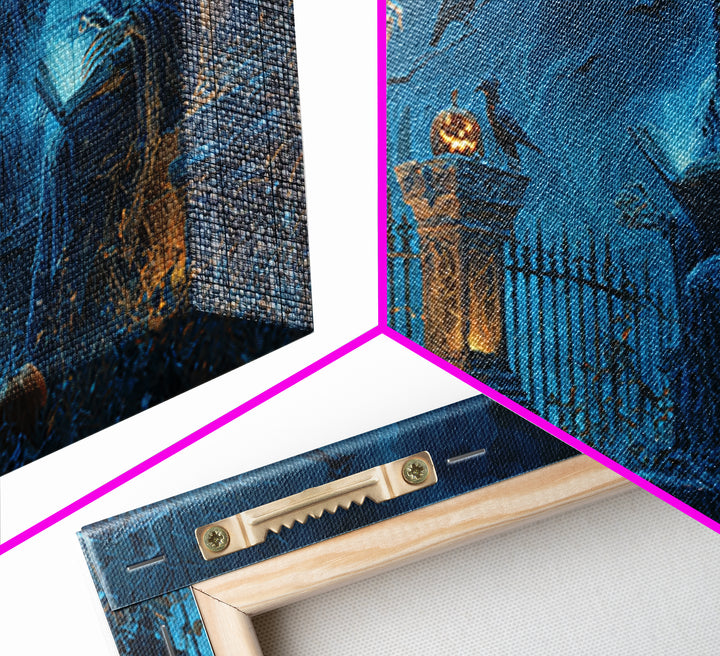 The Graveyard Book Club, Wide Panoramic Art, Macabre Wall Art, Framed Canvas Print, Halloween Wall Decor, Gothic Home Decor, Horror Wall Art