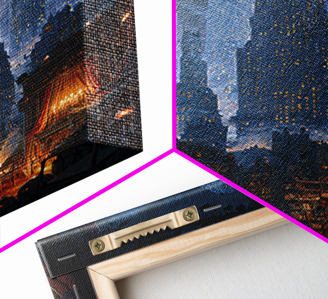 The Haunted City Skyline, Vertical Wall Art, Haunted Gothic Art, Framed Canvas Print, Halloween Wall Decor, Gothic Home Decor
