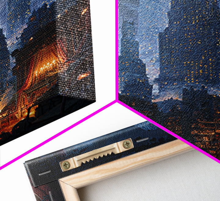 The Haunted City Skyline, Vertical Wall Art, Haunted Gothic Art, Framed Canvas Print, Halloween Wall Decor, Gothic Home Decor