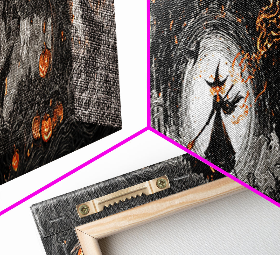 The Cyberpunk Witch, Extra Wide Wall Art, Macabre Wall Art, Framed Canvas Print, Halloween Wall Decor, Gothic Home Decor