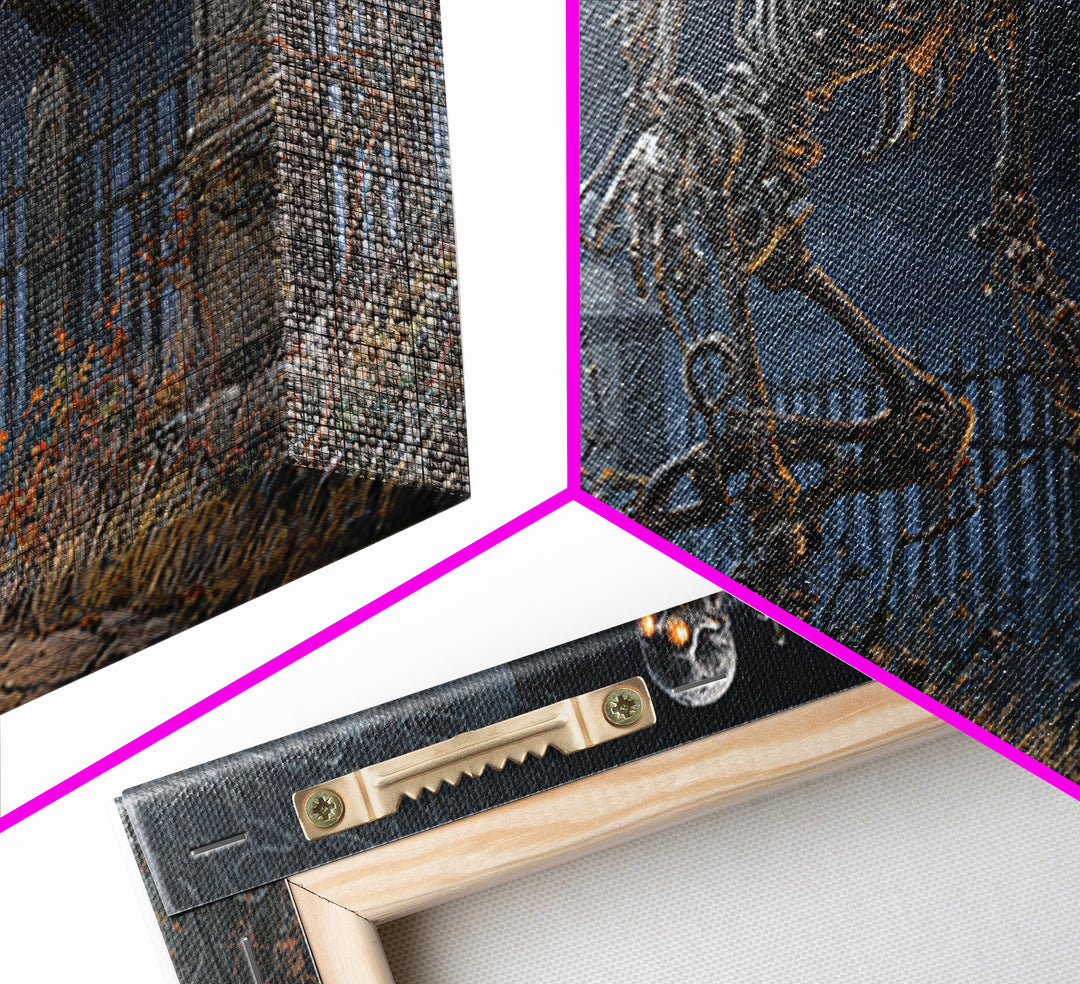 The Biomechanical Skeleton, Wide Panoramic Art, Gothic Horror Wall Art, Framed Canvas Print, Halloween Wall Decor, Gothic Home Decor