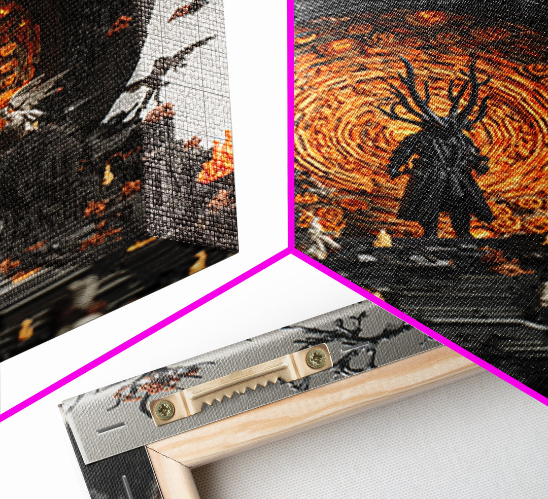 The Volcanic Demon Festival, Vertical Wall Art, Haunted Gothic Art, Framed Canvas Print, Halloween Wall Decor, Gothic Home Decor