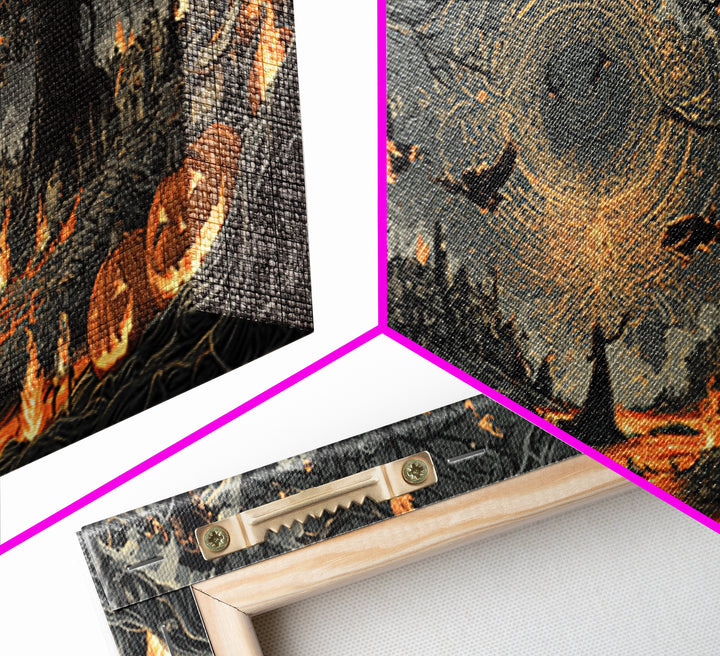 The Volcanic Demon Festival, Wide Panoramic Art, Haunted Gothic Art, Framed Canvas Print, Halloween Wall Decor, Gothic Home Decor