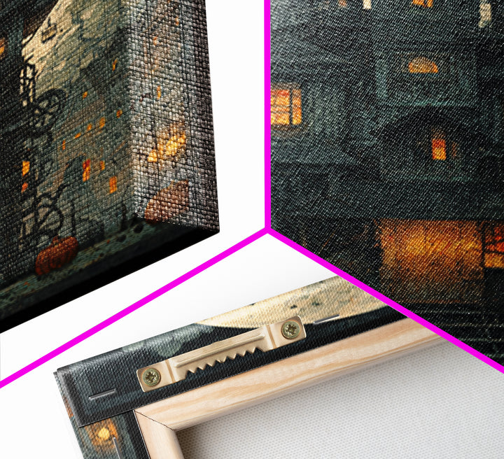 The Clockwork Haunted House, Square Wall Art, Dark Fantasy Wall Art, Canvas Print, Halloween Wall Decor, Gothic Home Decor
