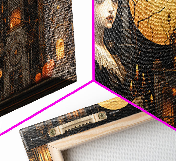 The Clockwork Haunted House, Wide Panoramic Art, Dark Halloween Decor, Canvas Print, Halloween Wall Decor, Gothic Home Decor