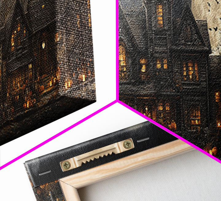 The Clockwork Haunted House, Extra Wide Wall Art, Dark Halloween Decor, Canvas Print, Halloween Wall Decor, Gothic Home Decor