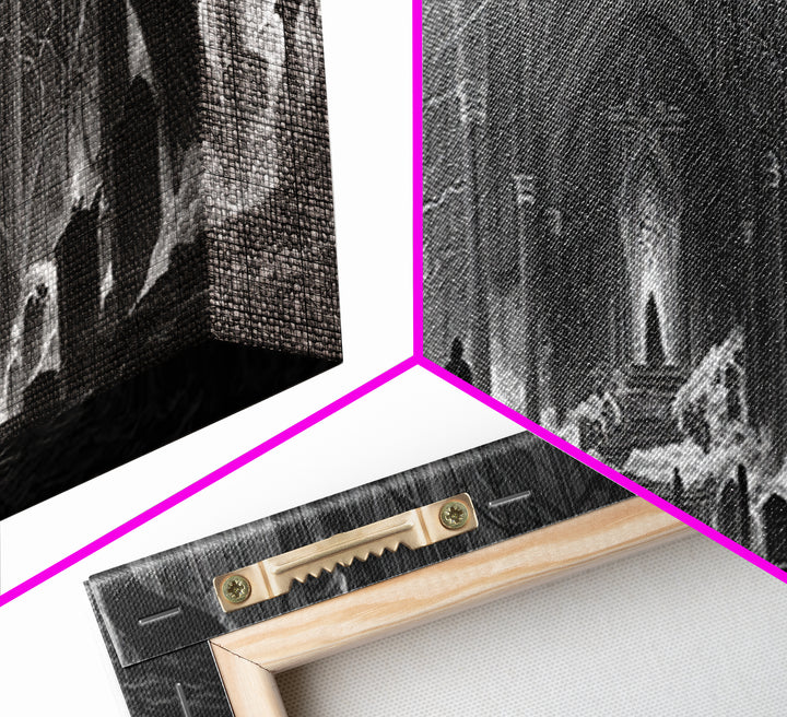 The Upside-Down Cemetery, Extra Wide Wall Art, Gothic Horror Wall Art, Framed Canvas Print, Halloween Wall Decor, Gothic Home Decor