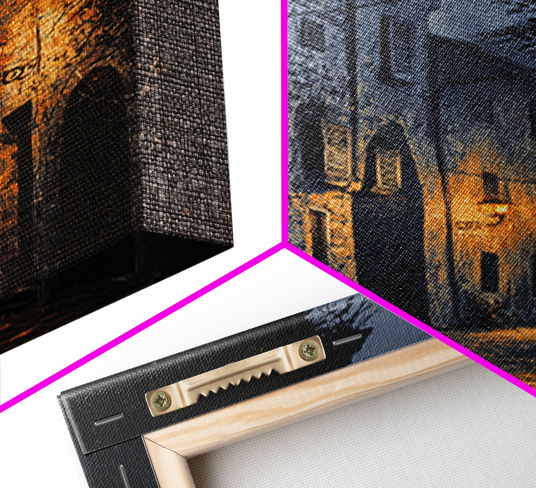 The Town Where Shadows Live, Vertical Wall Art, Dark Fantasy Wall Art, Canvas Print, Halloween Wall Decor, Gothic Home Decor