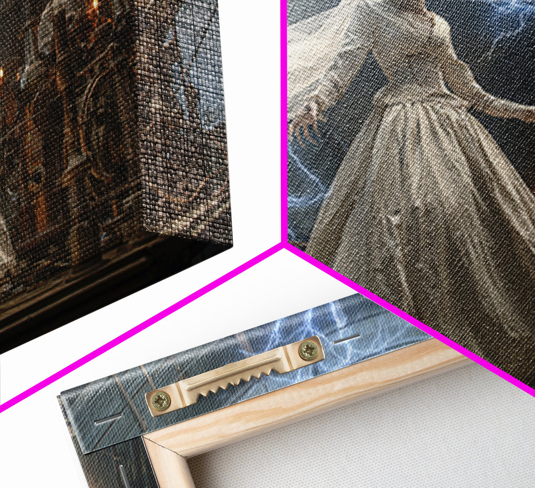 The Stitched Bride Of Thunder Hall, Landscape Wall Art, Haunted Gothic Art, Framed Canvas Print, Halloween Wall Decor, Gothic Home Decor