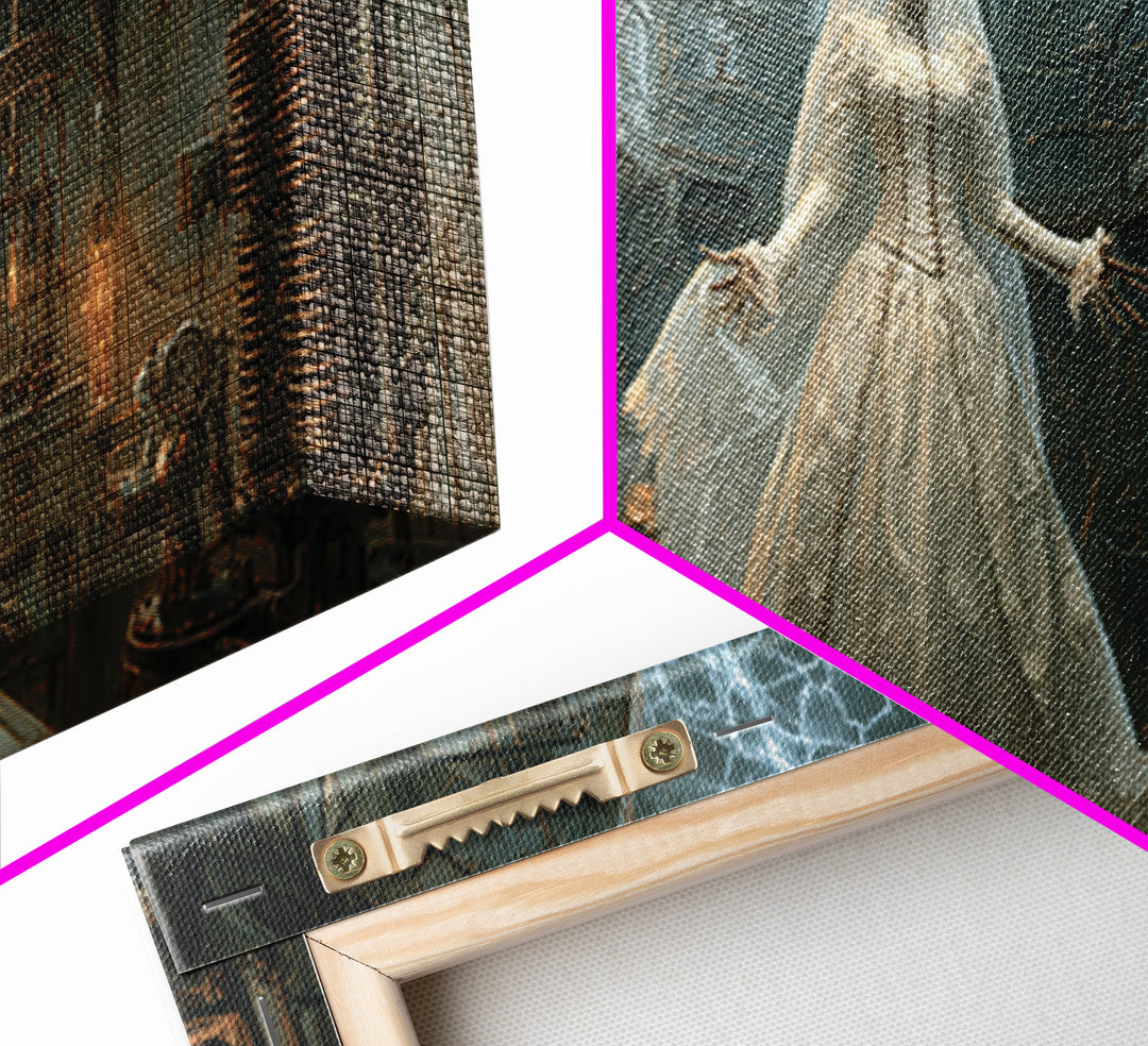 The Stitched Bride Of Thunder Hall, Wide Panoramic Art, Dark Fantasy Wall Art, Canvas Print, Halloween Wall Decor, Gothic Home Decor