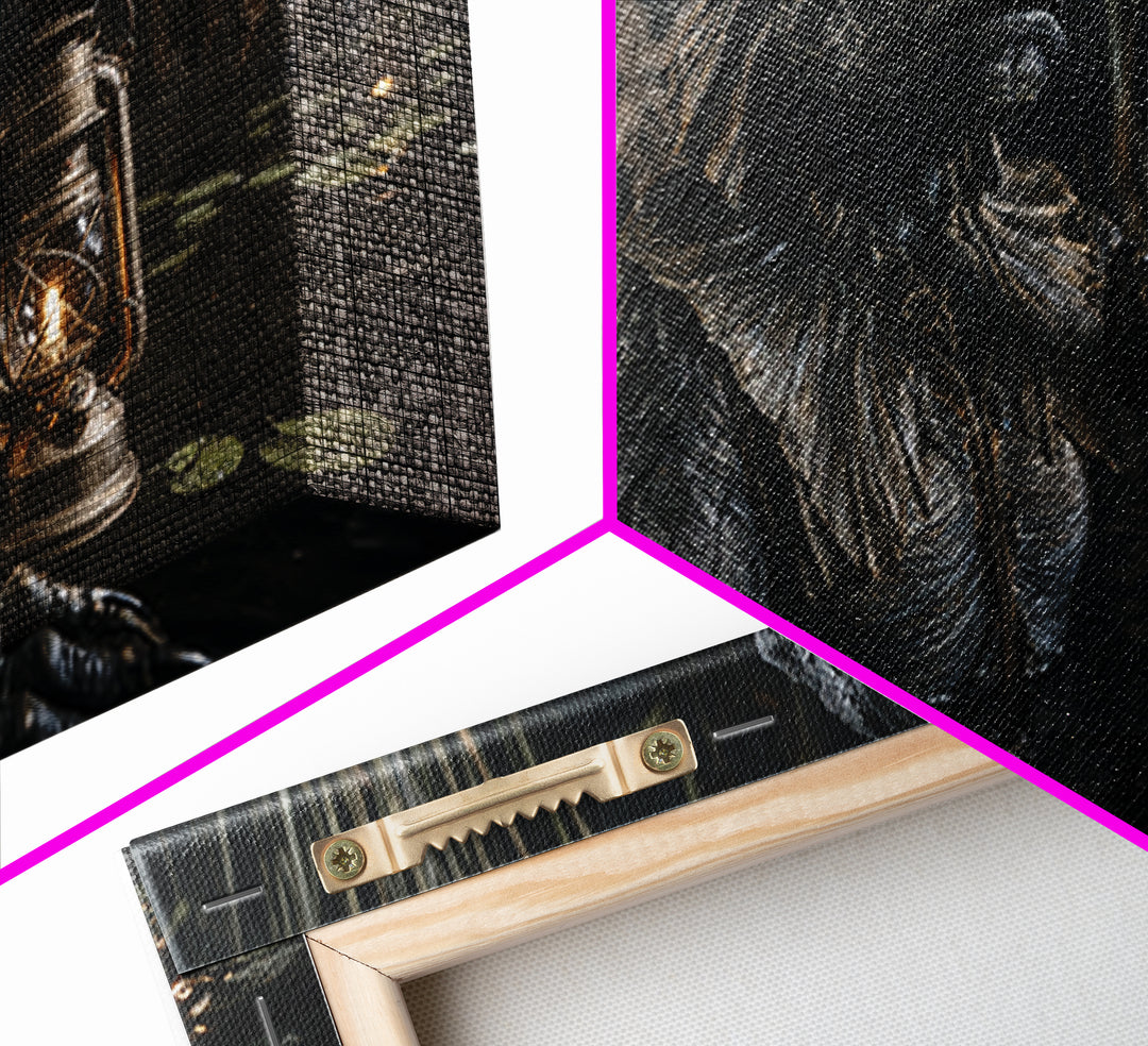 The Creature Of Lantern Lagoon, Wide Panoramic Art, Haunted Gothic Art, Framed Canvas Print, Halloween Wall Decor, Gothic Home Decor