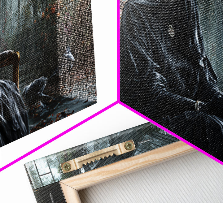 The Invisible Mourner Of Glass House, Wide Panoramic Art, Gothic Horror Wall Art, Framed Canvas Print, Halloween Wall Decor