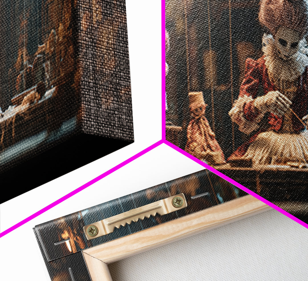 The Dollmaker Of Hollow Ward, Wide Panoramic Art, Macabre Wall Art, Framed Canvas Print, Halloween Wall Decor, Gothic Home Decor