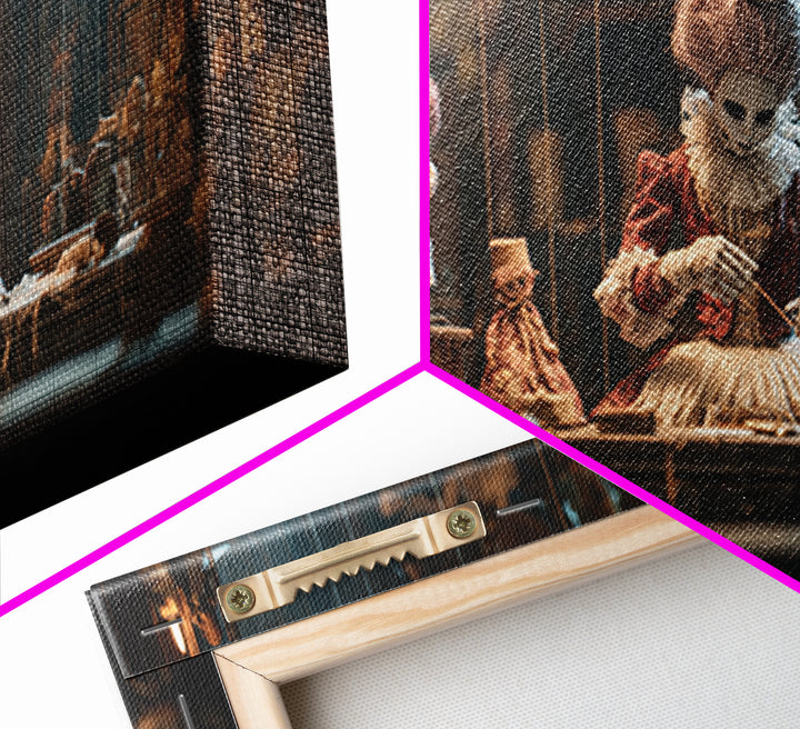 The Dollmaker Of Hollow Ward, Wide Panoramic Art, Macabre Wall Art, Framed Canvas Print, Halloween Wall Decor, Gothic Home Decor