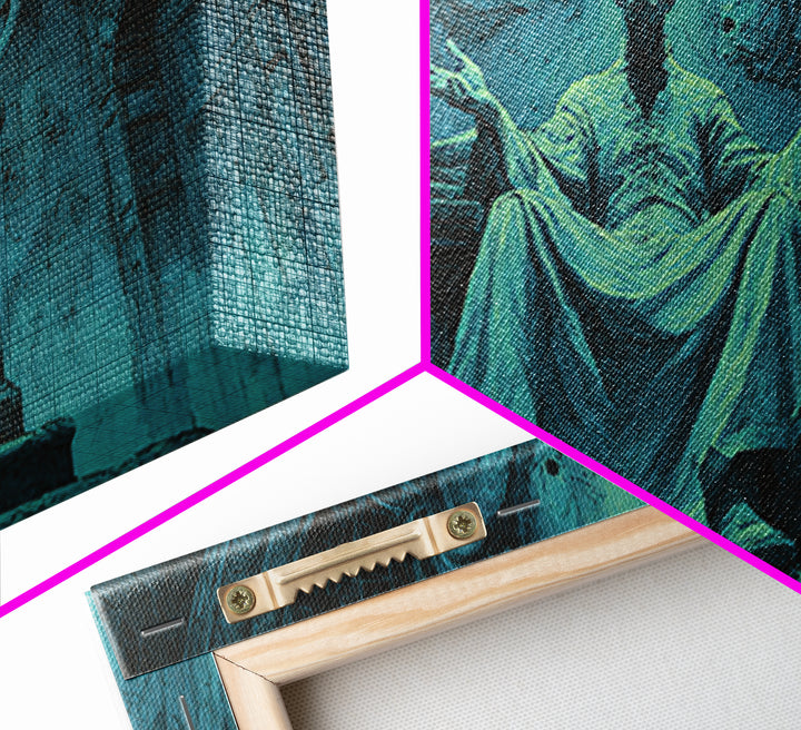 The Dreaming Priest Of The Outer Gate, Wide Panoramic Art, Gothic Horror Wall Art, Framed Canvas Print, Halloween Wall Decor