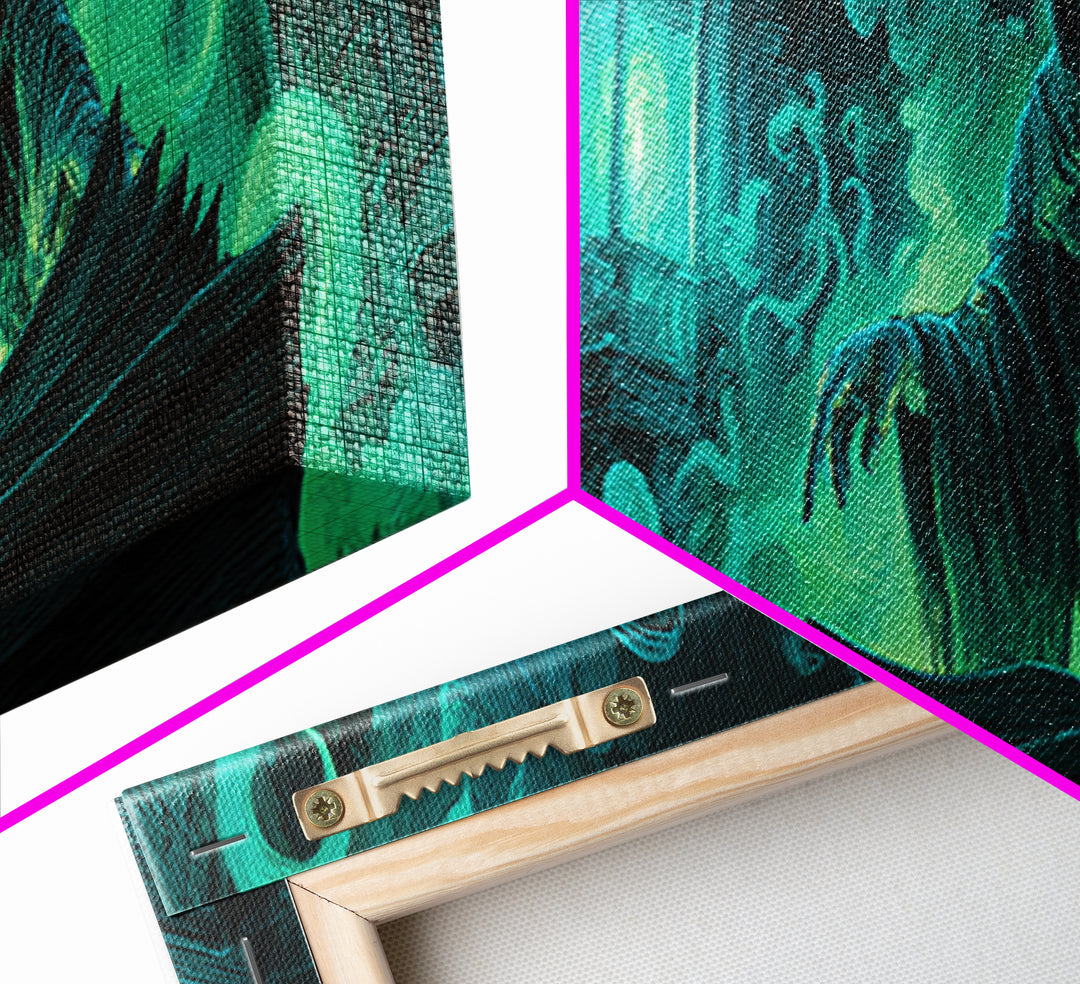 The Librarian Of Forbidden Tides, Extra Wide Wall Art, Cosmic Horror Wall Art, Canvas Print, Halloween Wall Decor, Gothic Home Decor