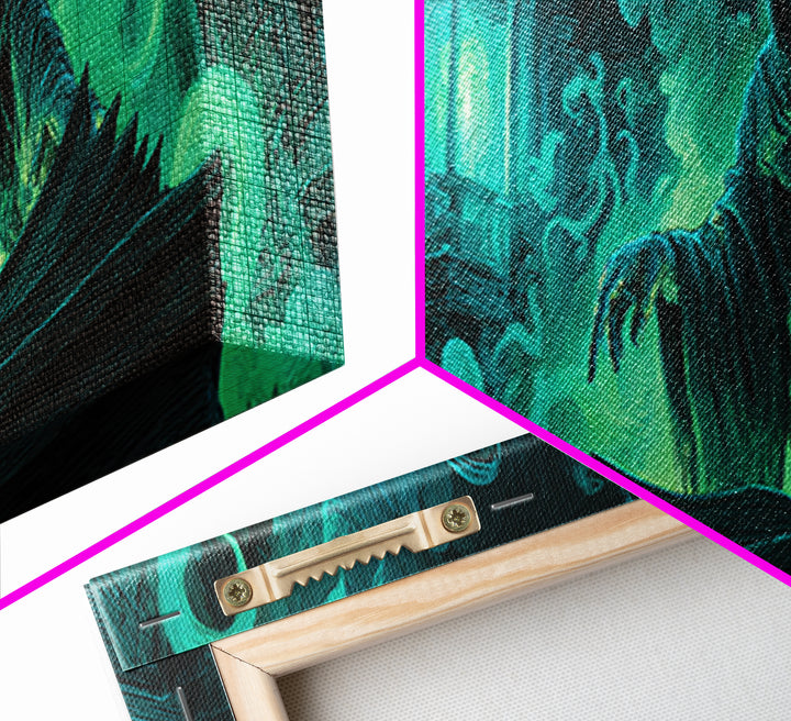 The Librarian Of Forbidden Tides, Extra Wide Wall Art, Cosmic Horror Wall Art, Canvas Print, Halloween Wall Decor, Gothic Home Decor