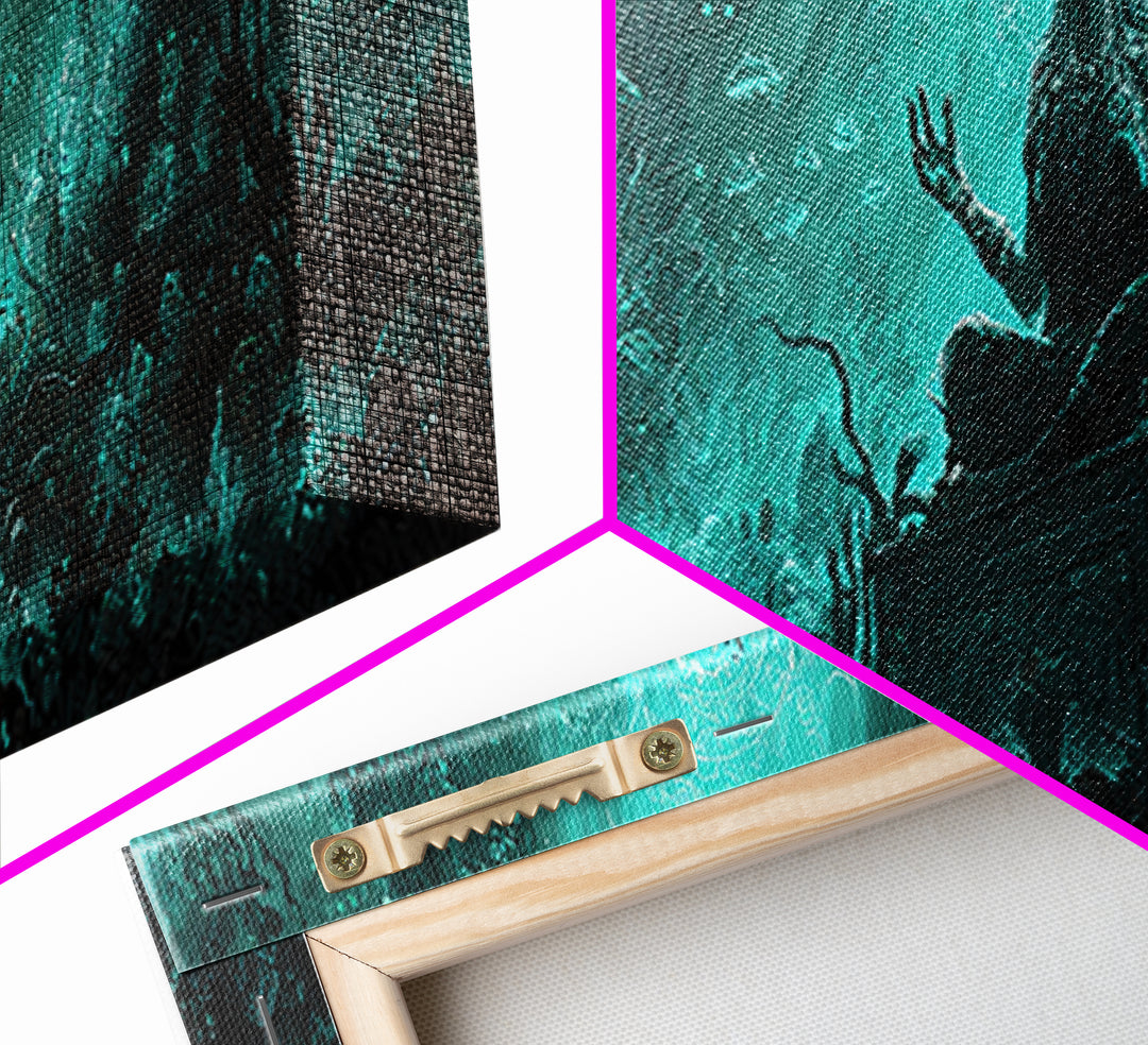 The Watcher In The Coral Throne, Extra Wide Wall Art, Cosmic Horror Wall Art, Framed Canvas Print, Halloween Wall Decor, Gothic Home Decor