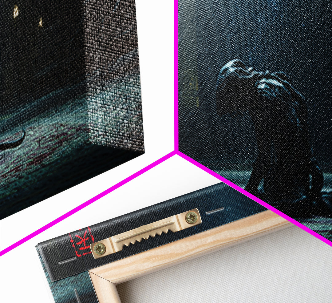 The Crawler Beneath The Floor Of Stars, Wide Panoramic Art, Eldritch Gothic Decor, Framed Canvas Print, Halloween Wall Decor