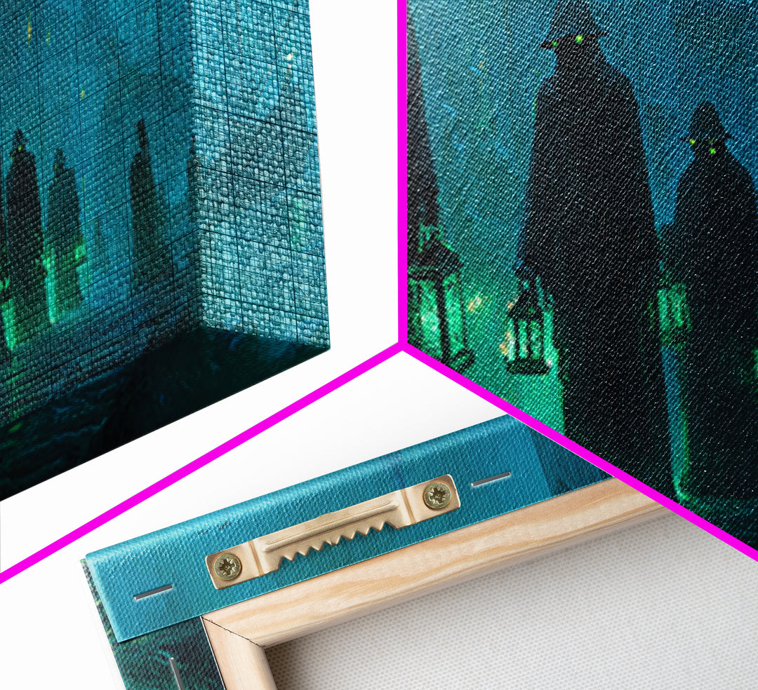 The Innsmouth Lantern Procession, Wide Panoramic Art, Eldritch Gothic Decor, Canvas Print, Halloween Wall Decor, Gothic Home Decor