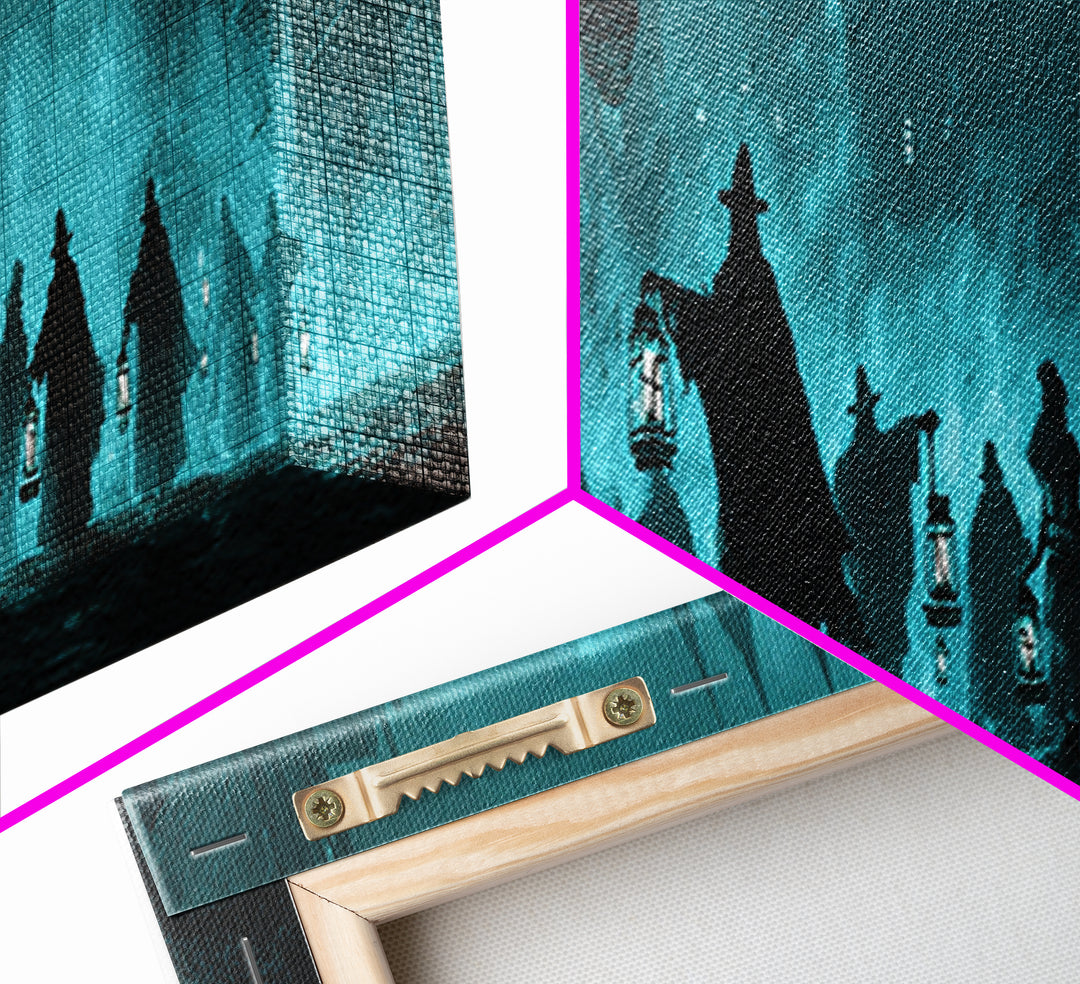 The Innsmouth Lantern Procession, Extra Wide Wall Art, Cosmic Horror Wall Art, Canvas Print, Halloween Wall Decor, Gothic Home Decor