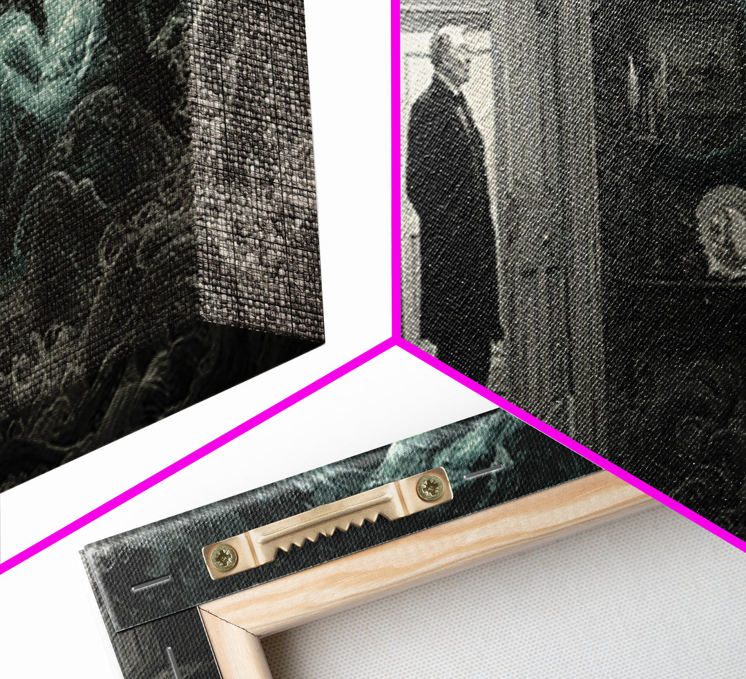 The Thirteenth Door Of Arkham House, Wide Panoramic Art, Gothic Horror Wall Art, Canvas Print, Halloween Wall Decor, Gothic Home Decor
