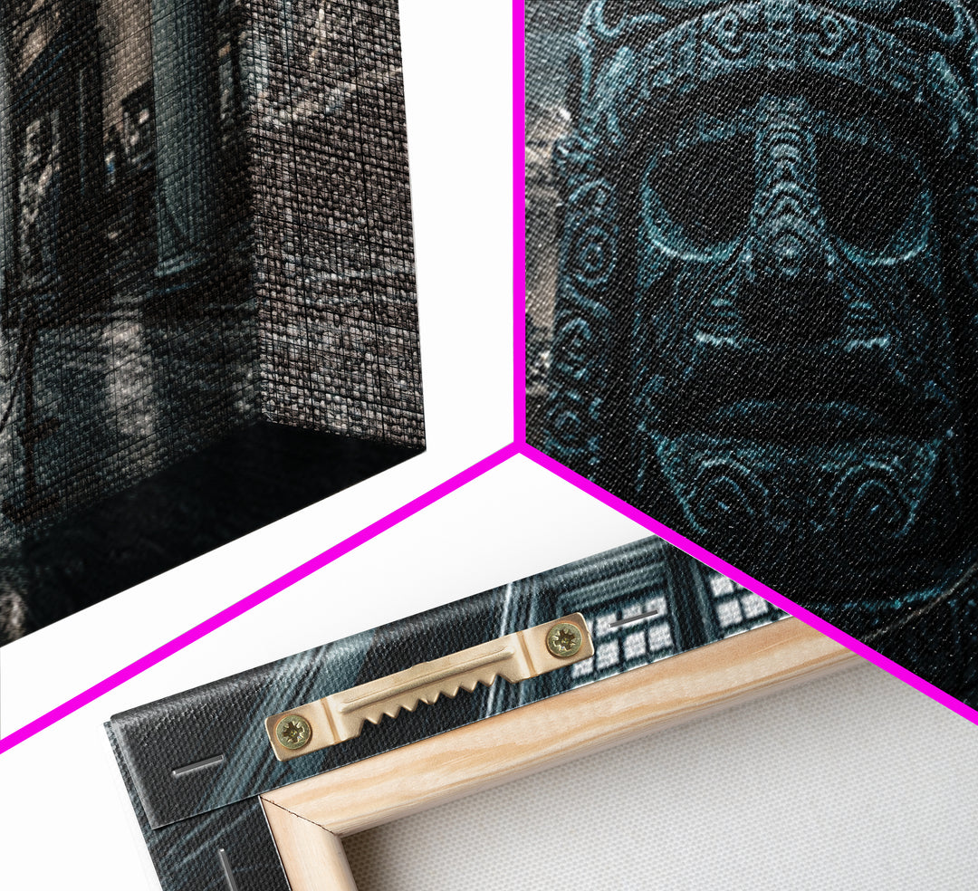 The Custodian Of The Whispering Idol, Wide Panoramic Art, Eldritch Gothic Decor, Framed Canvas Print, Halloween Wall Decor, Macabre Wall Art