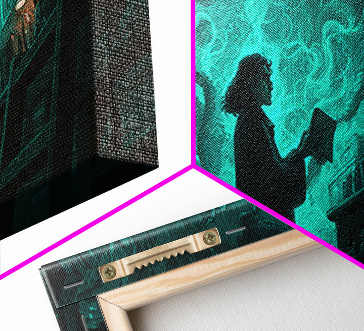 The Archivist Of Dreaming Bones, Wide Panoramic Art, Gothic Horror Wall Art, Framed Canvas Print, Halloween Wall Decor, Gothic Home Decor