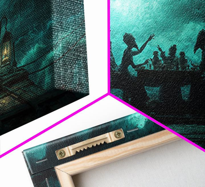 The Tea Party At Innsmouth Pier, Wide Panoramic Art, Haunted Gothic Art, Framed Canvas Print, Halloween Wall Decor, Gothic Home Decor