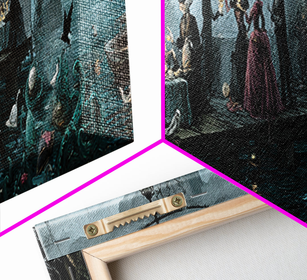 The Tea Party At Innsmouth Pier, Extra Wide Wall Art, Gothic Horror Wall Art, Framed Canvas Print, Halloween Wall Decor, Gothic Home Decor
